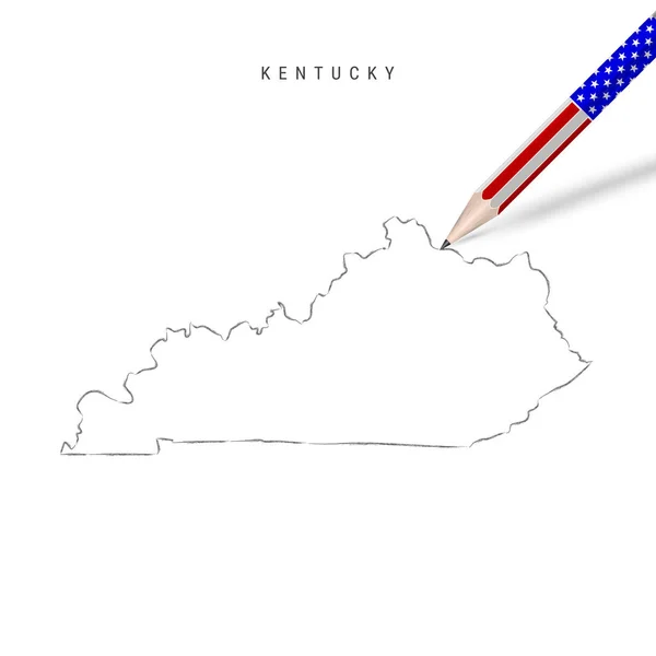 Kentucky EE.UU. mapa vectorial estatal dibujo a lápiz. Mapa del contorno de Kentucky con lápiz en colores de bandera americana — Vector de stock