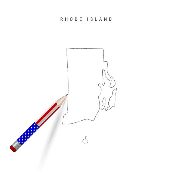 Rhode Island ABD eyalet vektör haritası kalem çizimi. Rhode Island haritası Amerikan bayrağı renginde kalemle çizilmiş — Stok Vektör