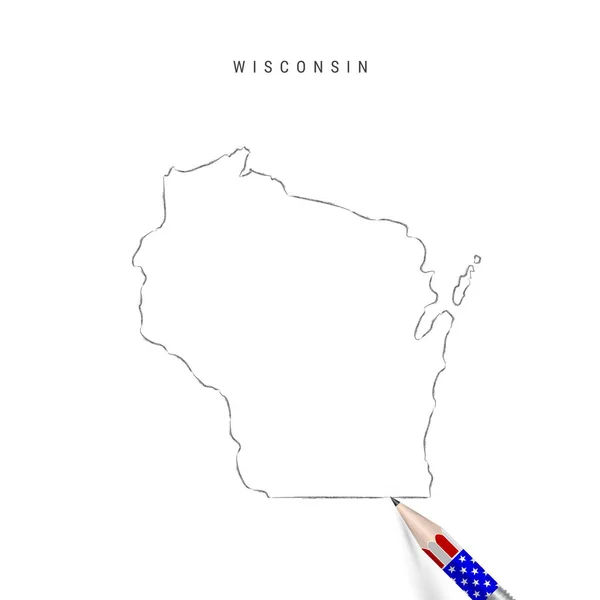 Wisconsin Us staat vector kaart potlood schets. Wisconsin schema kaart met potlood in Amerikaanse vlag kleuren — Stockvector