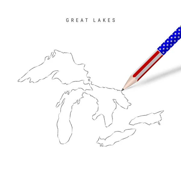 Todos los mapas vectoriales de los Grandes Lagos. Mapa del contorno de Superior, Michigan, Huron, Erie y Ontario — Vector de stock