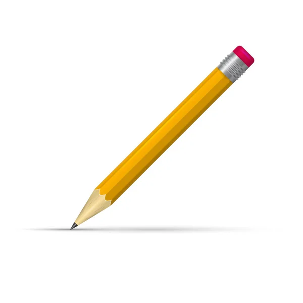 带橡胶的写实主义铅笔 3D铅笔矢量插图。 带有橡皮的橙色尖笔 — 图库矢量图片