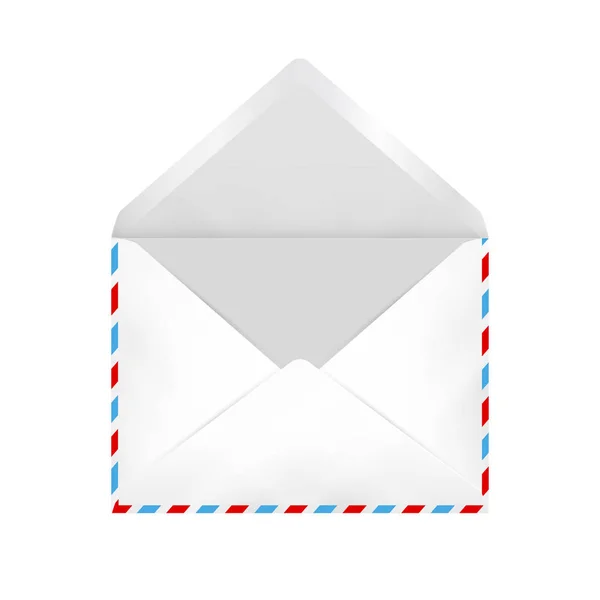 Пустой белый открытый конверт с макетом вектора воздушной почты — стоковый вектор