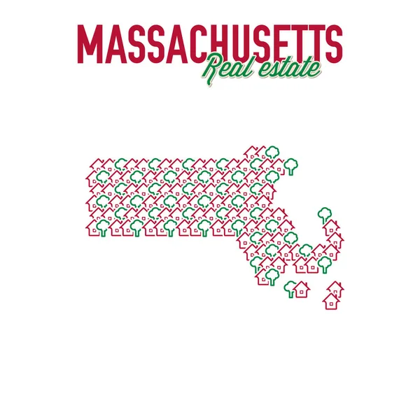 Mappa degli immobili del Massachusetts. Disegno del testo. Massachusetts Concetto di realtà statale degli Stati Uniti. Illustrazione vettoriale — Vettoriale Stock