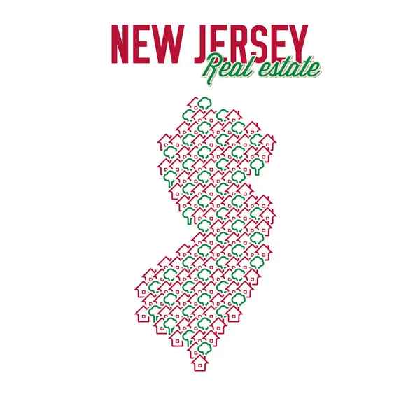 New Jersey gayrimenkul haritası. Metin tasarımı. New Jersey emlak konsepti. Vektör illüstrasyonu — Stok Vektör
