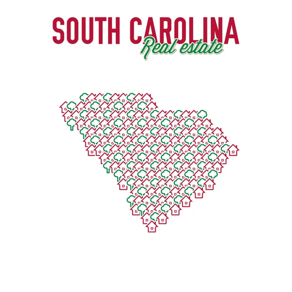 Mapa de propiedades inmobiliarias de Carolina del Sur. Diseño de texto. Carolina del Sur EE.UU. concepto de bienes raíces del estado. Ilustración vectorial — Vector de stock