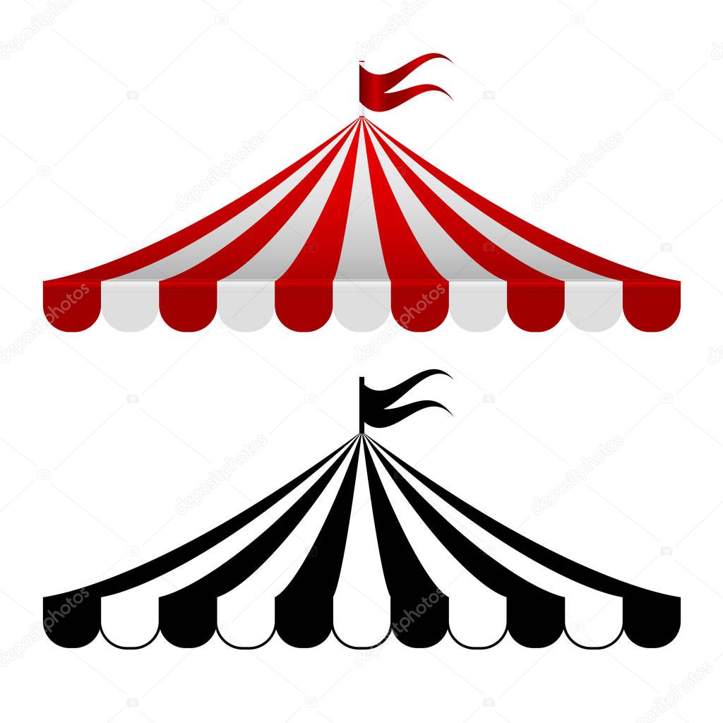 Striped circus awnings, red and white and monochrome stripes. Vector illustration