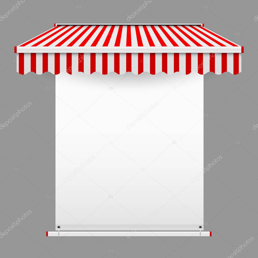 Download Announcement Textile Banner With Grommets Mockup Commercial Vector Awning Market Cafe Or Restaurant Desing Element Promo Design Template Striped Awning Isolated On Grey Background Premium Vector In Adobe Illustrator Ai PSD Mockup Templates
