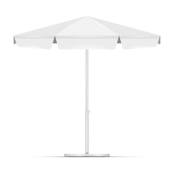 Paraguas blanco vacío de la playa. Carpa redonda en blanco de la tienda de campaña burla — Vector de stock