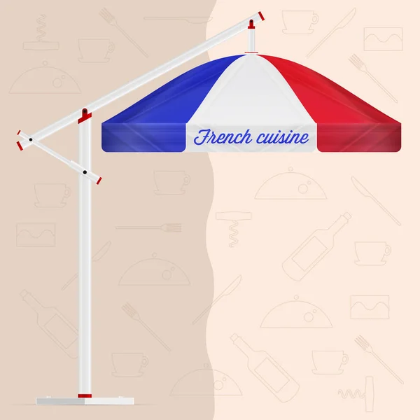 Francouzská kuchyně, deštníková markýza. Bistro nebo francouzská restaurace menu vektorové pozadí — Stockový vektor