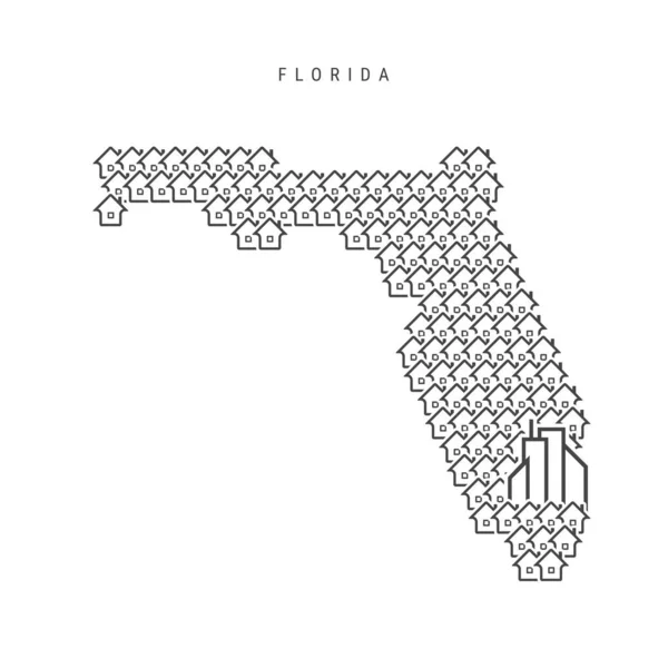 佛罗里达房地产地图。以佛罗里达地图的形式出现的房屋图标。矢量说明 — 图库矢量图片