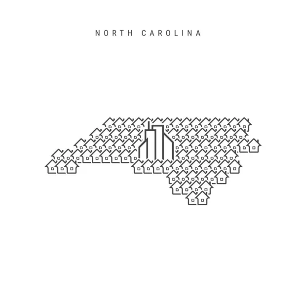 Mapa imobiliário da Carolina do Norte. Ícones de casas na forma de um mapa da Carolina do Norte. Ilustração vetorial —  Vetores de Stock