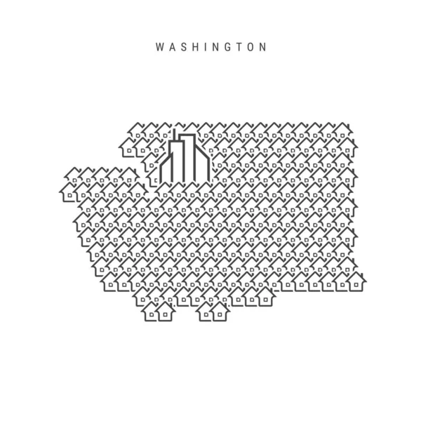 华盛顿房地产地图。以华盛顿地图的形式出现的房屋图标。矢量说明 — 图库矢量图片