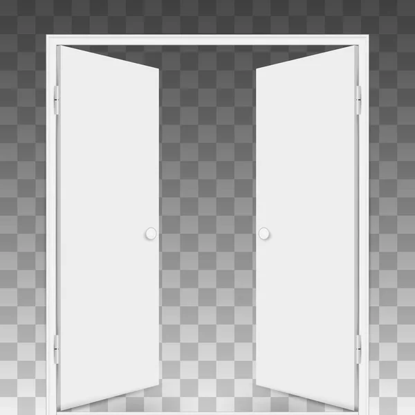 Puertas dobles abiertas aisladas sobre fondo transparente a cuadros — Vector de stock