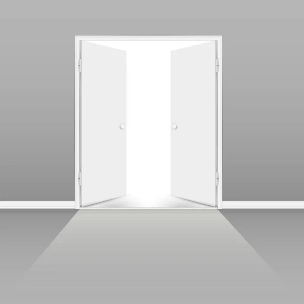 Open double doors from grey room to light — Stockvector