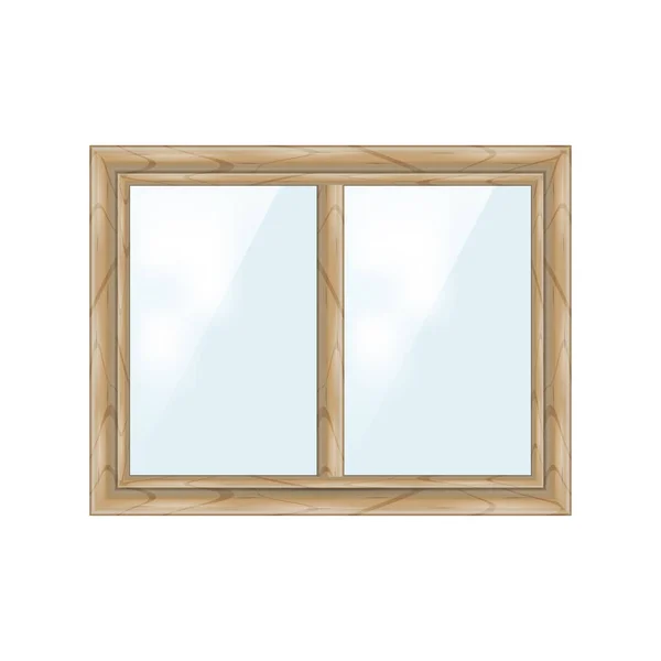 Doppelter Holzfensterrahmen mit auf Weiß isolierten Scheiben. Realistische Vektorillustration — Stockvektor