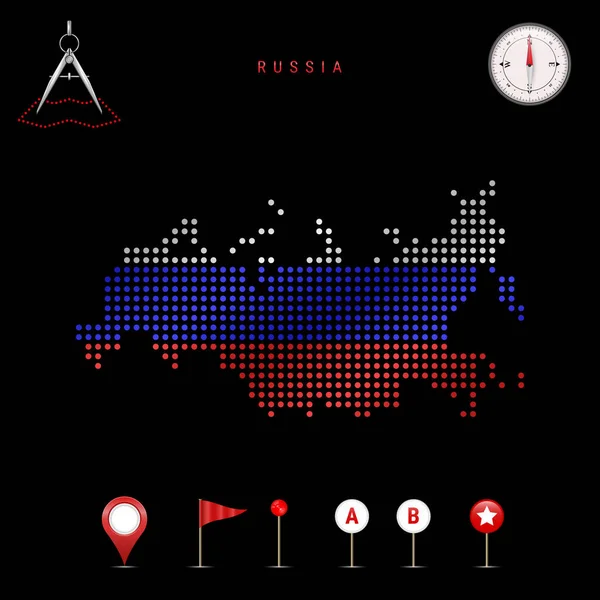 Mapa Punteado Rusia Pintado Los Colores Bandera Nacional Federación Rusa — Vector de stock