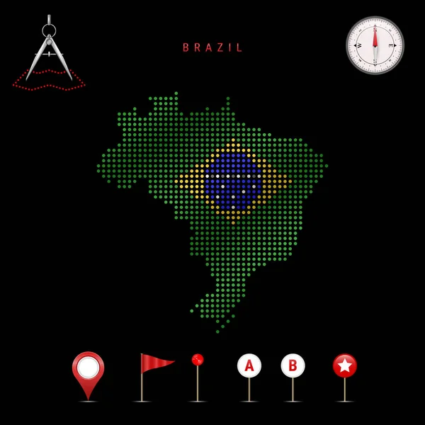 Mapa Punteado Brasil Pintado Los Colores Bandera Nacional Brasil Efecto — Archivo Imágenes Vectoriales