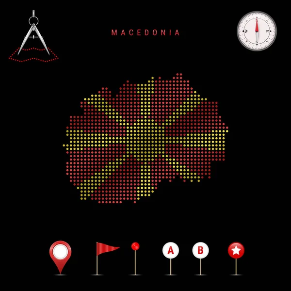 Dotted Map Macedonia Painted Colors National Flag Macedonia Waving Flag — Stock Vector