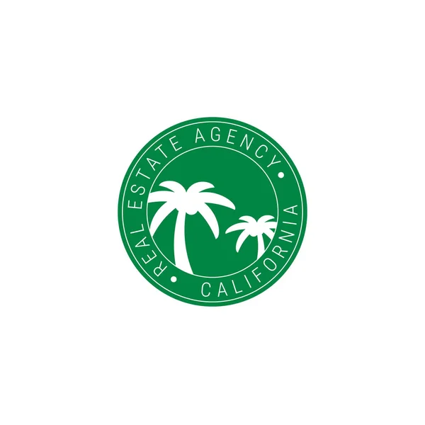 Калифорнийская Икона Вектора Недвижимости Круглый Зеленый Герб Пальмами Брендинговая Идея — стоковый вектор
