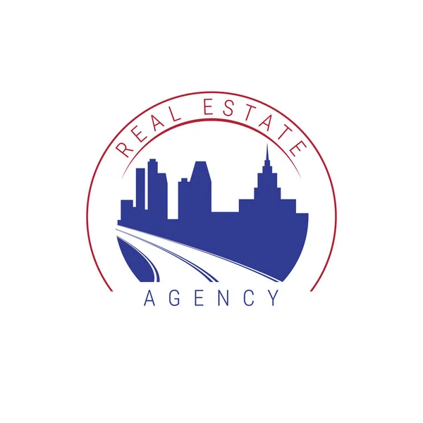 Usa Real Estate Company Emblem Idea Big City Curved Road — Stock Vector