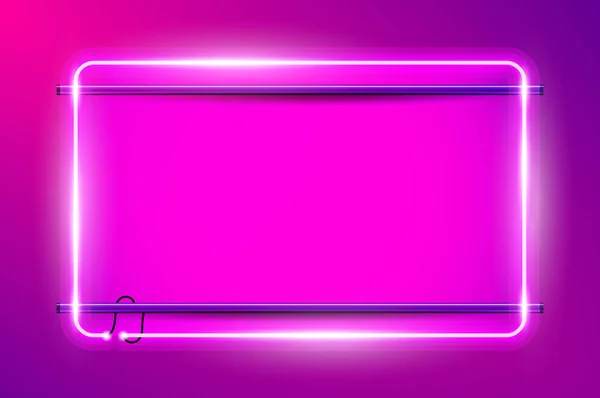 Gloeiend Rechthoekig Neon Frame Paarse Achtergrond Realistische Vector Illustratie — Stockvector