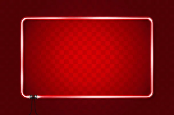 Leuchtend Abgerundeter Rechteckiger Neonrahmen Roter Hintergrund Realistische Vektorillustration — Stockvektor