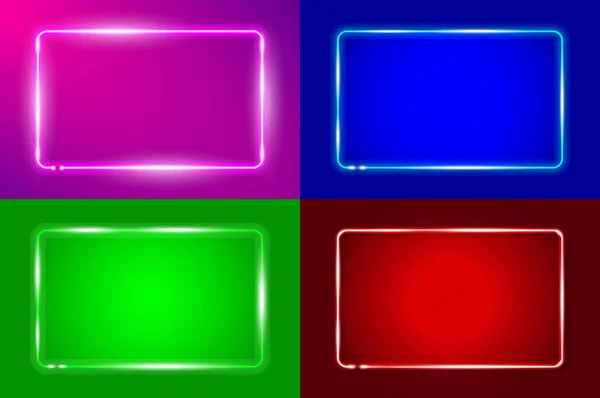 Vier Leuchtende Abgerundete Rechteckige Neonrahmen Mit Rosa Blauen Grünen Und — Stockvektor