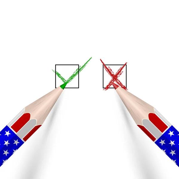 Crayon Fait Des Crochets Vote Pour Contre Concept Élection Présidentielle — Image vectorielle