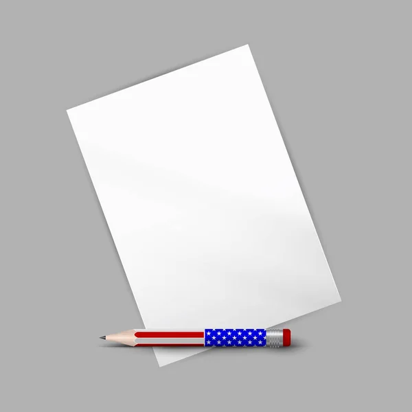 Foaie Hârtie Goală Creion Culori Steag American Șablon Vot Alegerile — Vector de stoc