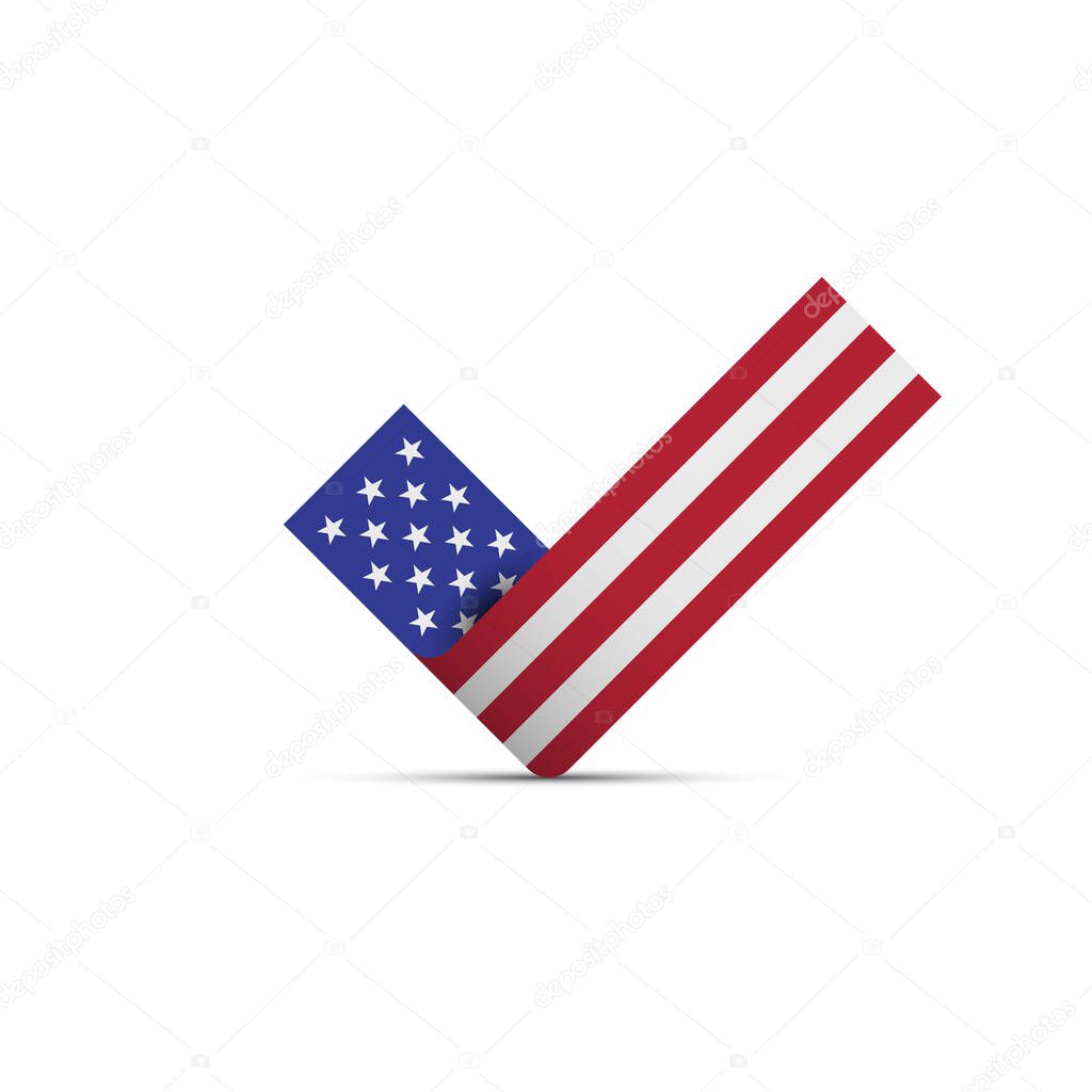 American flag check mark. The US presidential election 2020. American flag colors. Vector illustration.