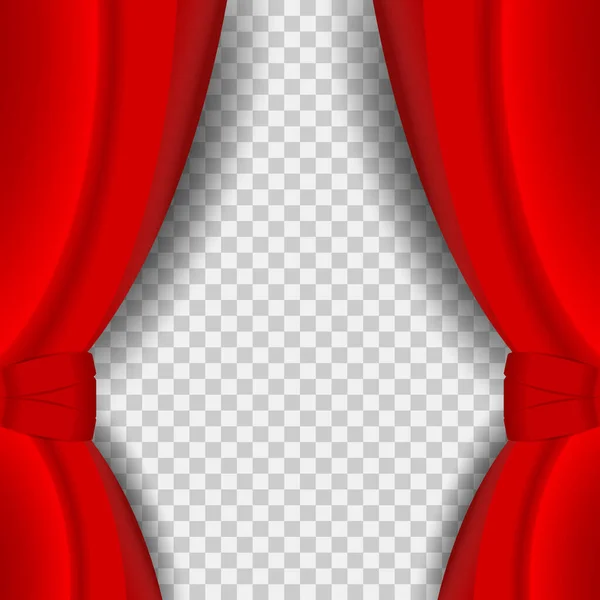 Cortina vectorial roja abierta con sombra suave sobre el fondo transparente — Vector de stock