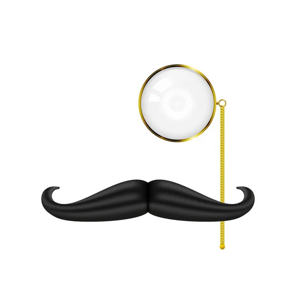 Monóculo dorado y bigote, conjunto de caballeros, ilustración vectorial aislada en blanco — Vector de stock