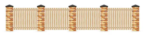 Valla de madera con pilares de ladrillo aislados en blanco — Vector de stock