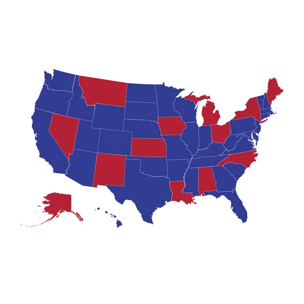 Modré a červené státy. vektorová mapa Spojených států, mapa USA, všechny státy samostatně — Stockový vektor