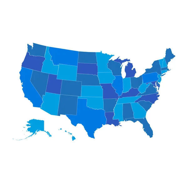Estados Unidos mapa vetorial, Estados Unidos mapa na paleta de cores azul, todos os estados separadamente —  Vetores de Stock
