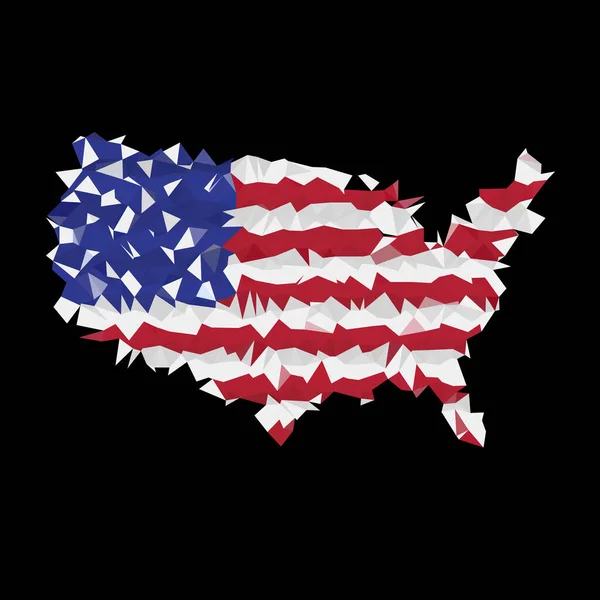 Τριγωνικός χάρτης σημαίας των ΗΠΑ, απομονωμένος σε μαύρο φόντο — Διανυσματικό Αρχείο