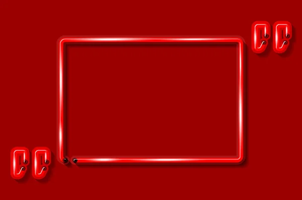 Square quotation frame with marks glowing neon sign or LED strip light on red background. Vector art — Stock Vector