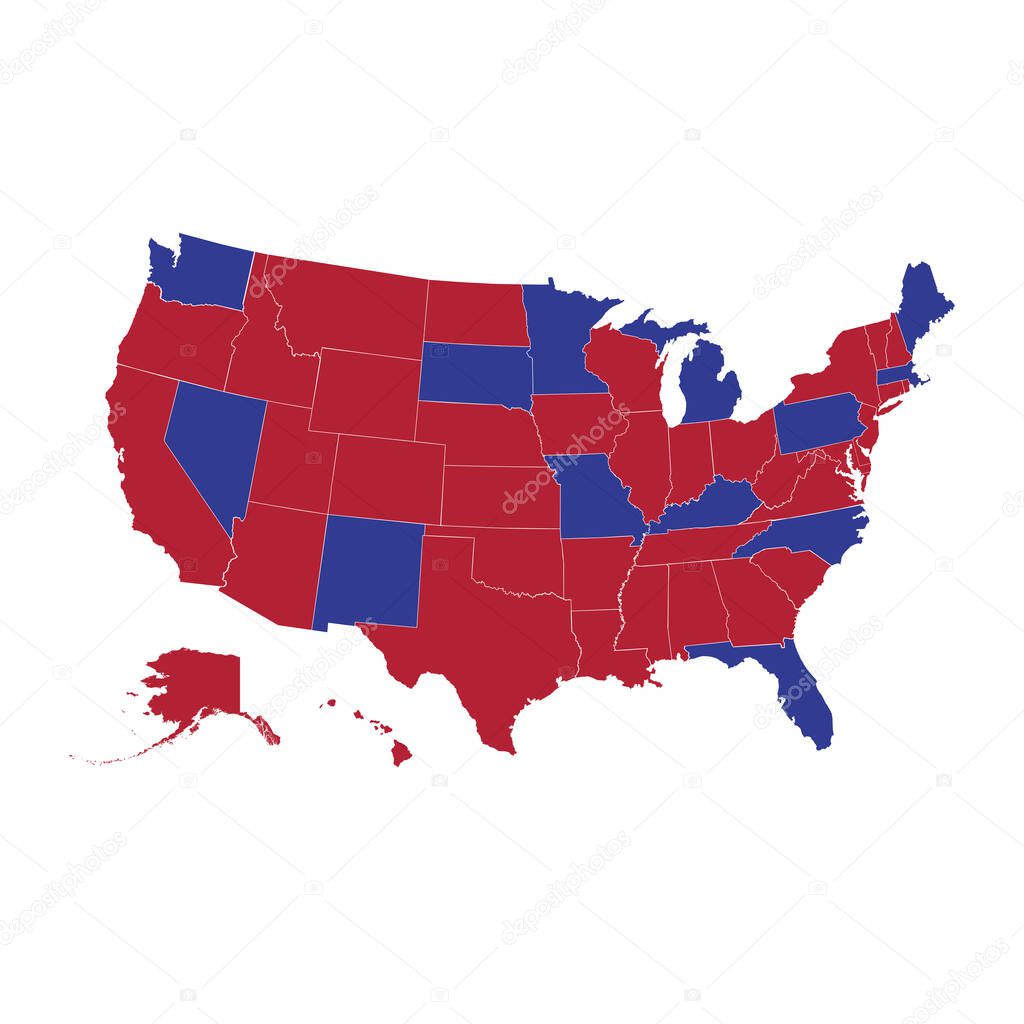 Red and blue US states. United States vector map, map of the USA, all states separately