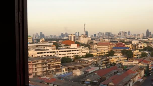 Bangkok Old Town New Town City Skyline Seen Temple Window — стокове відео