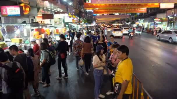 Street Food Foule Personnes Circulation Dans Chinatown Nuit Bangkok Thaïlande — Video