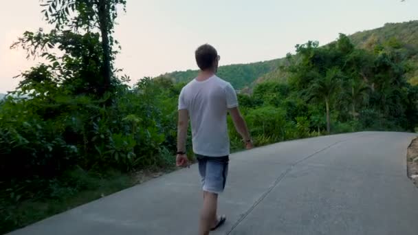 Flip Flops Man Walking Road Tropical Jungle Island — 비디오