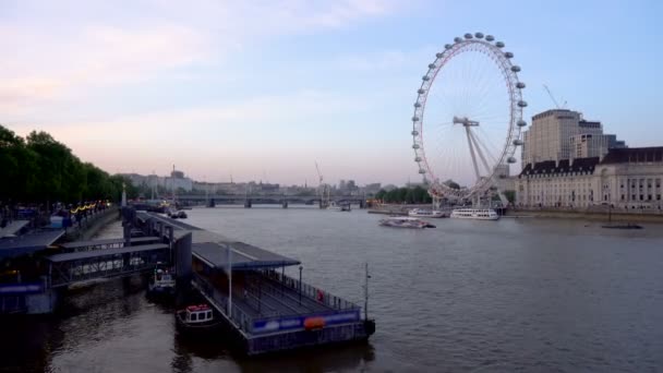 London Eye and Thames River At Sunset 4k