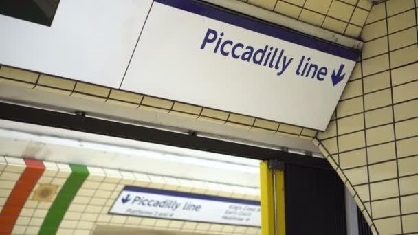 Londra Yeraltı Istasyonunda Piccadilly Hattı Navigasyon Şareti Haziran 2019 — Stok video