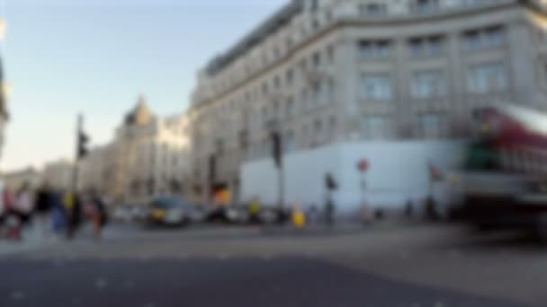 Blurry Oxford Circus Moving Timelapse Crowds People Crossing Street Traffic — Stock Video