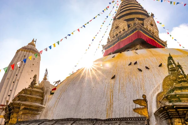 Swayambhunath Stupa Alias Monkey Temple Durante Amanecer Katmandú Nepal Patrimonio — Foto de Stock