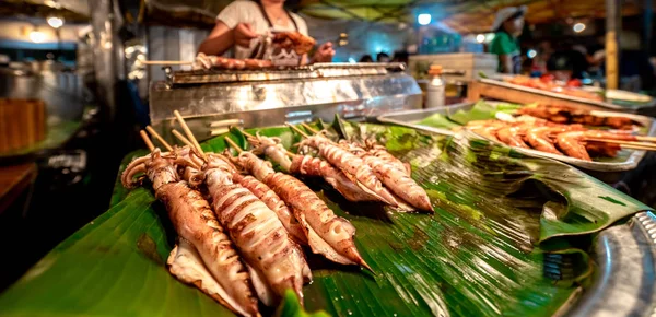 Comida Mar Krabi Walking Street Cidade Krabi Tailândia — Fotografia de Stock