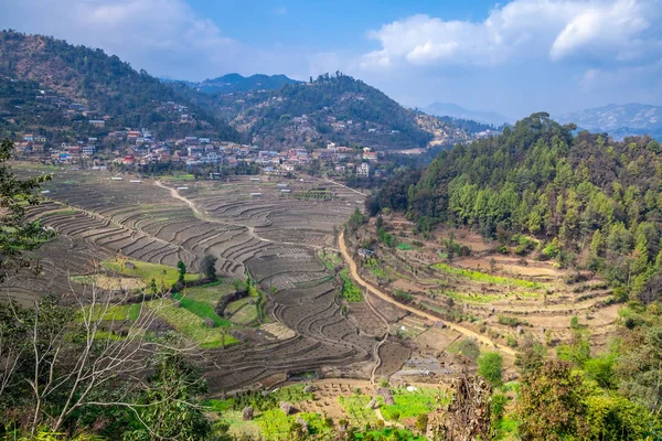 Terrace Αγρόκτημα Ρυζιού Άγονη Μετά Την Περίοδο Συγκομιδής Στο Νεπάλ — Φωτογραφία Αρχείου