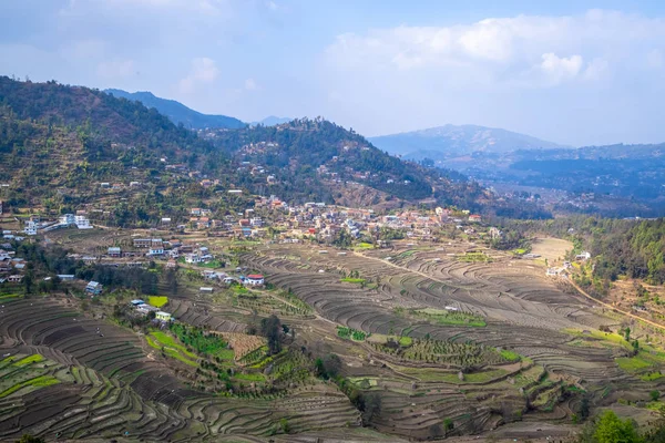 Terrace Rice Farm Barren Harvest Season Nepal — 스톡 사진