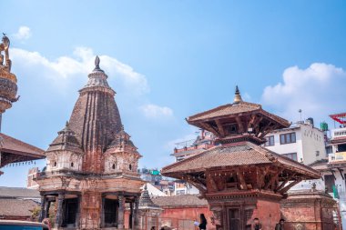 Katmandu, Nepal - 6 Şubat 2020: Patan Durbar Meydanı, Nepal 'deki antik tapınaklar. Bir Unesco Dünya Mirası Sitesi.