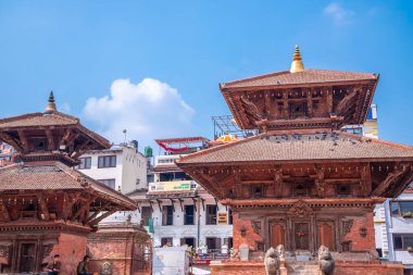 Katmandu, Nepal - 6 Şubat 2020: Patan Durbar Meydanı, Nepal 'deki antik tapınaklar. Bir Unesco Dünya Mirası Sitesi.
